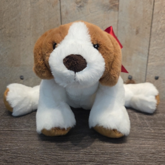 Aurora Plush Beagle Dog Puppy With Red Bow Stuffed Animal Collectible - Picture 1 of 7